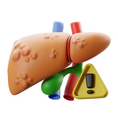 Hepatitis, liver disease with warning symbol. 3D illustration