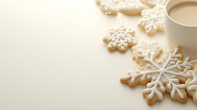 Festive snowflake cookies and a warm beverage.