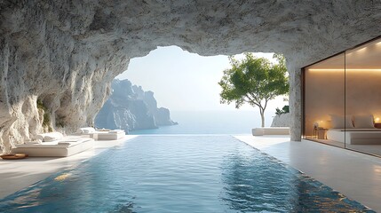 Elegant oceanfront cave design with soft textures high resolution picture