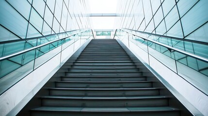 Stairs with a modern design leading upward in a bright, contemporary structure