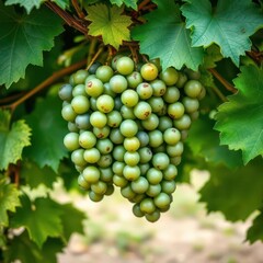 Luscious green grapes on the vine, fresh leaves, freshness, green grapes, fresh
