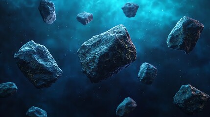 Floating rocks in a mysterious blue space.
