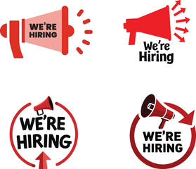 We're hiring sign and symbol vector announcement with megaphone icons illustration
