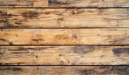 Fototapeta premium Rustic wooden planks with warm tones, natural imperfections, and visible grain in a horizontal layout. Perfect for vintage backgrounds, flooring visuals, and decor projects