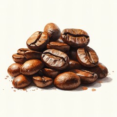 Yuanxing coffee beans illustrated in watercolor style on a white background