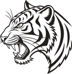 Roaring Tiger Head Tattoo-Inspired Line Art in Black and White

