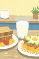 Wholesome Breakfast with Egg, Avocado, and Toast