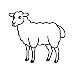 Black and White Illustration of a Cartoon Sheep in Outline Style