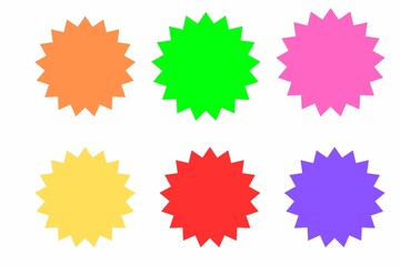 set of colorful stickers, set sale discount special price shopping, title decoration seal stamp spikes speech bubble frame, pop simple. 