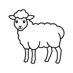 Black and White Illustration of a Cartoon Sheep in Outline Style