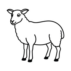 Black and White Illustration of a Cartoon Sheep in Outline Style