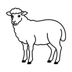 Black and White Illustration of a Cartoon Sheep in Outline Style