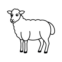 Black and White Illustration of a Cartoon Sheep in Outline Style