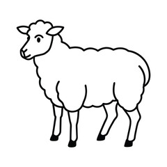 Black and White Illustration of a Cartoon Sheep in Outline Style