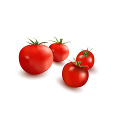 Fresh and ripe red tomatoes isolated on white background 