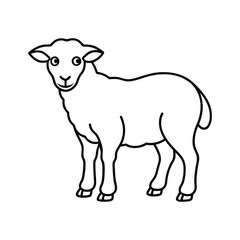 Black and White Illustration of a Cartoon Sheep in Outline Style