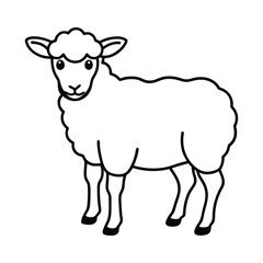 Black and White Illustration of a Cartoon Sheep in Outline Style