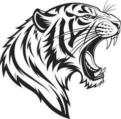 Roaring Tiger Head Tattoo-Inspired Line Art in Black and White

