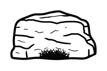 Boulder Outlines With Grass Simple Rock Vector Graphic Element Isolated
