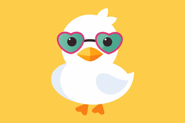 Obraz premium cute white duckling with heart sunglasses digita.