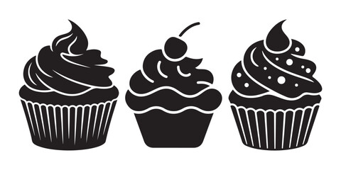 Three Delicious Cupcakes Silhouettes