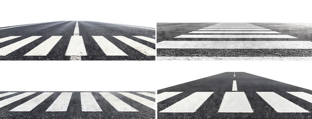 Set of pedestrian crosswalks, isolated on transparent cutout background