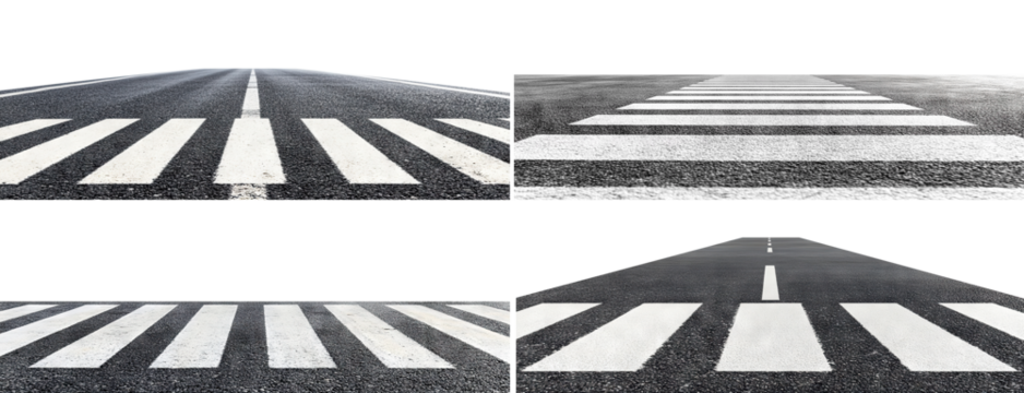 Set of pedestrian crosswalks, isolated on transparent cutout background - Powered by Adobe