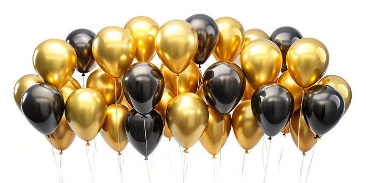 set of golden and black festival bloons in groups isolated on white background PNG 