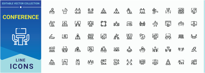 Conference simple icon. It contains symbols to work, group, team, presentation, training and more. Collection of simple line web icons. Meet icon. Pixel perfect. Vector illustration.