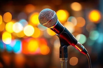 Bokeh Light Microphone Background Comedy Show Karaoke Poster Design  
