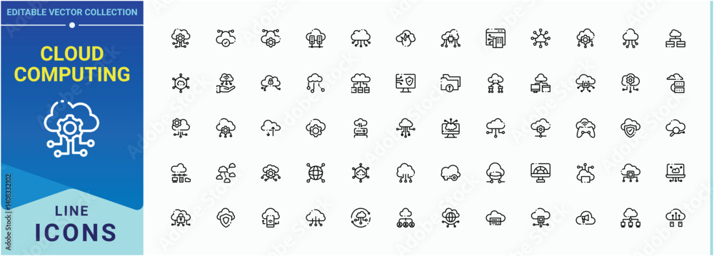 Poster cloud computing icon. contains such icons as computing, technology, internet, networking, cloud, com