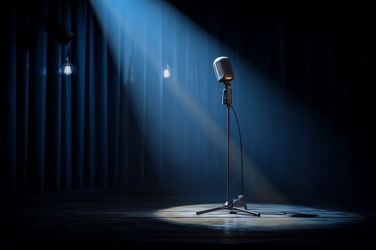 Spotlight Microphone Stage Dark Curtain Karaoke Comedy Talent Show Template  

