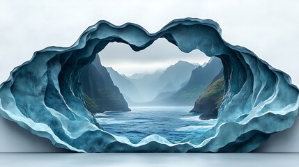 Obraz premium Sea merging with mountains in abstract sculpture high resolution photo