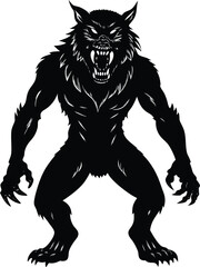 Silhouette Illustration of a Werewolf With Fierce Expression and Sharp Claws