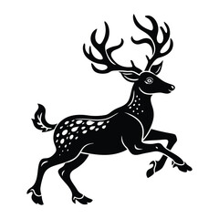 tattoo style leaping reindeer silhouette.