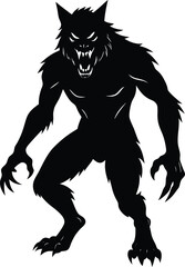 Fototapeta premium Silhouette Illustration of a Werewolf With Fierce Expression and Sharp Claws