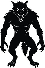 Fototapeta premium Silhouette Illustration of a Werewolf With Fierce Expression and Sharp Claws
