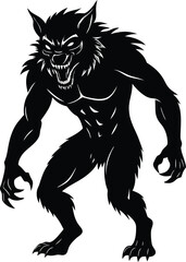 Silhouette Illustration of a Werewolf With Fierce Expression and Sharp Claws
