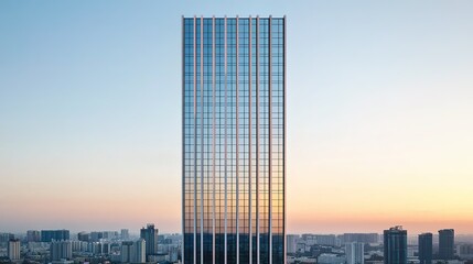 Urban cityscape at sunset capturing modern skyscrapers in serene architectural photography