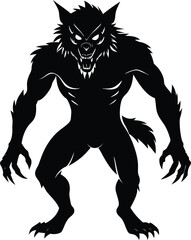 Obraz premium Silhouette Illustration of a Werewolf With Fierce Expression and Sharp Claws