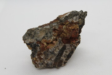 Pyrite in a rock isolated on a white background. natural silver pyrite gem on white background....