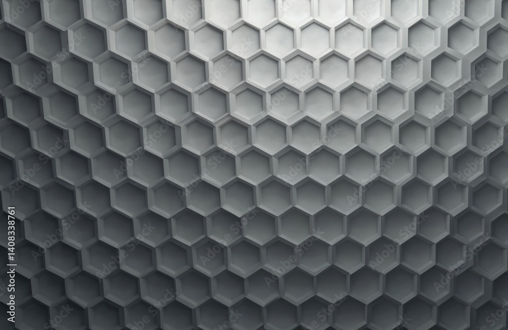 Poster Abstract illustration white honeycomb pattern on gray background. Geometric hexagon structure decor. Modern design with hexagonal cells create tech, business concepts. 3D render.