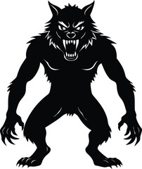 Silhouette Illustration of a Werewolf With Fierce Expression and Sharp Claws