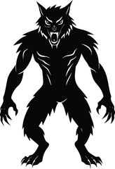 Silhouette Illustration of a Werewolf With Fierce Expression and Sharp Claws