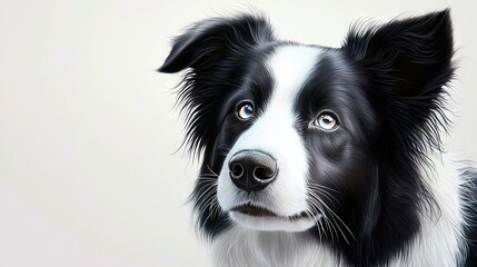   A clearer image description would be A close-up portrait of a mixed-breed dog, featuring its distinctive black and white fur and a solid black border