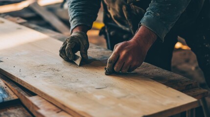 Builder working with cement at a construction site. Featuring focus and effort