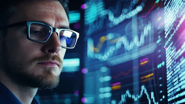 Cutting-edge tech lab analyzing trading algorithms and real-time market data.