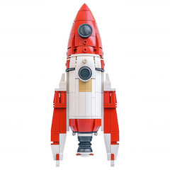 Red toy rocket isolated on white