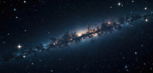 Fototapeta premium Illustration of starry sky, galaxy filled with shining stars. Night cosmos with glowing celestial bodies, creating sense of depth. Dark space, cosmic background for design, space exploration themes.