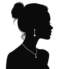 Silhouette of a Woman Wearing Elegant Jewelry  